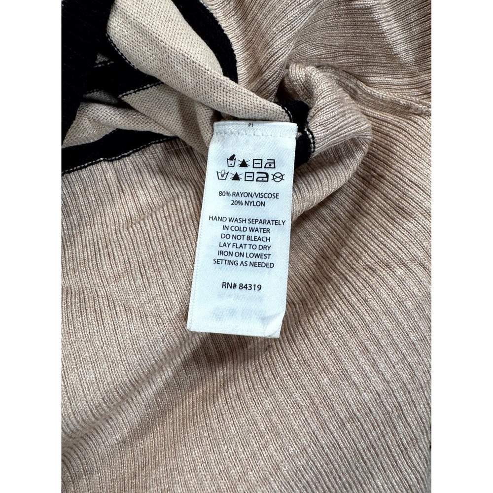 Rachel Zoe Sweater Womens Large Brown Striped Ribbed Trim Winter Warm Mock Neck - Picture 8 of 16